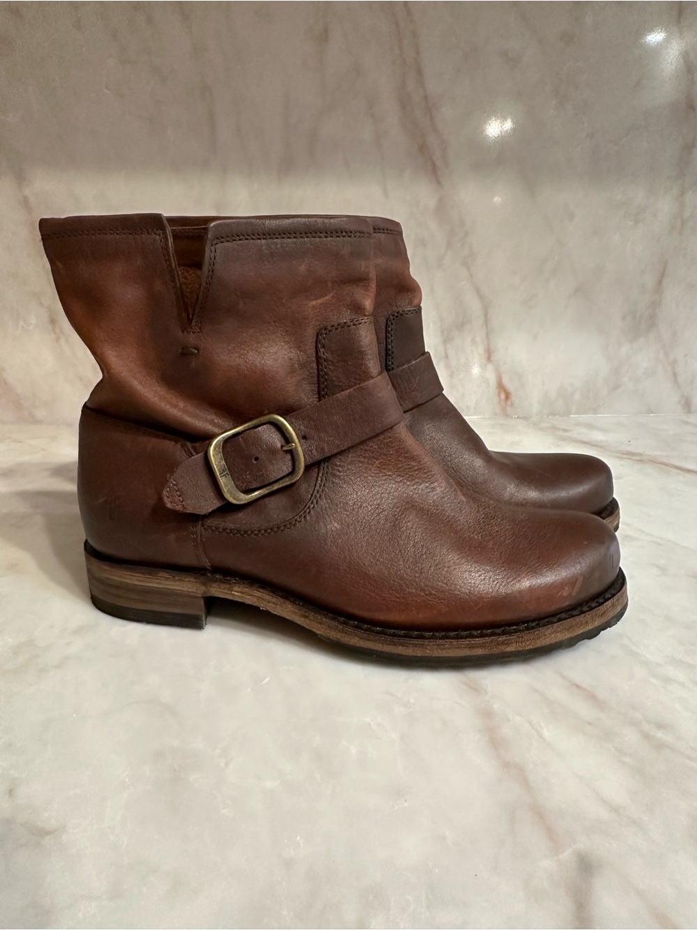 Frye Veronica Short 76509 Brown Leather Moto Engineer Boots Size 7
